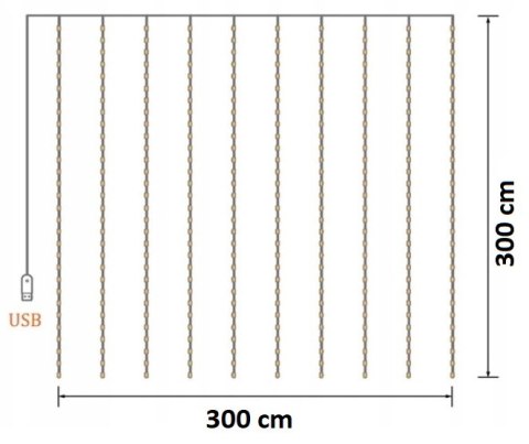 Kurtyna lampki świąteczne 300 LED 3x3m USB multikolor pilot Kurtyna lampki świąteczne 300 LED 3x3m USB multikolor pilot