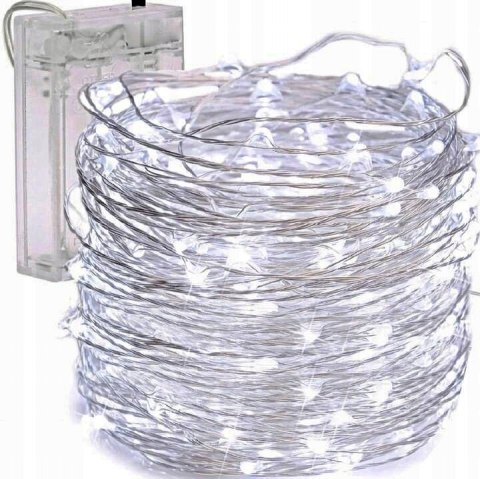 Lampki choinkowe druciki dekoracja 100 LED 9.6m na baterie biały zimny Lampki choinkowe druciki dekoracja 100 LED 9.6m na baterie biały zimny