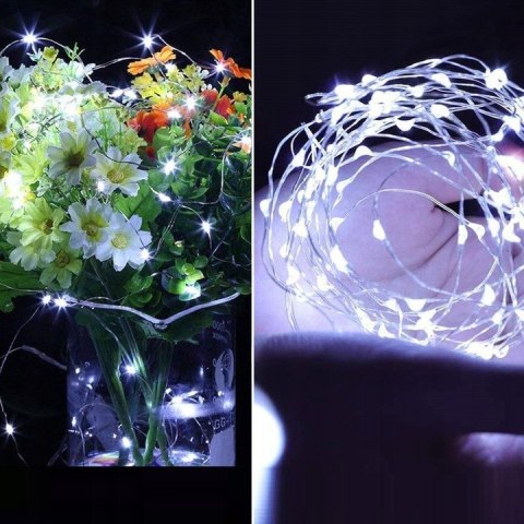 Lampki choinkowe druciki dekoracja 100 LED 9.6m na baterie biały zimny Lampki choinkowe druciki dekoracja 100 LED 9.6m na baterie biały zimny