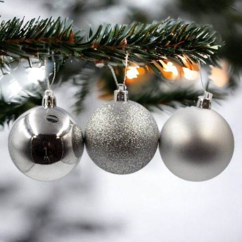 Bombki choinkowe plastikowe ozdoby świąteczne 6cm 30szt srebrny