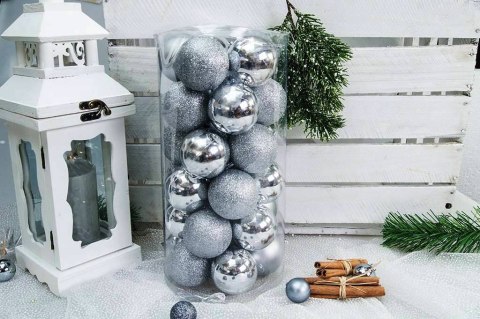 Bombki choinkowe plastikowe ozdoby świąteczne 6cm 30szt srebrny