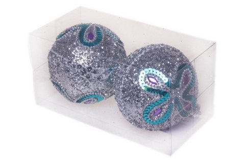 Bombki choinkowe ozdoby świąteczne 9.5cm 2szt srebrny brokat