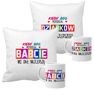 Zestaw 2 poduszki 2 kubki z nadrukiem prezent Dzień Babci i Dziadka wzory