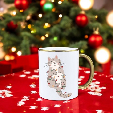 Kubek premium prezent świąteczny Boże Narodzenie mikołajki biało-złoty