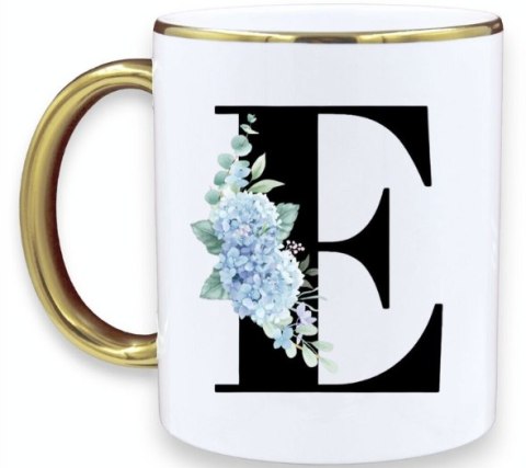 Kubek premium z nadrukiem dowolna litera prezent piękny biało-złoty