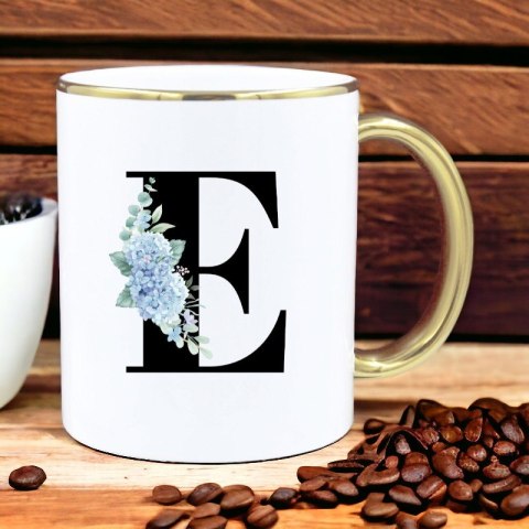 Kubek premium z nadrukiem dowolna litera prezent piękny biało-złoty