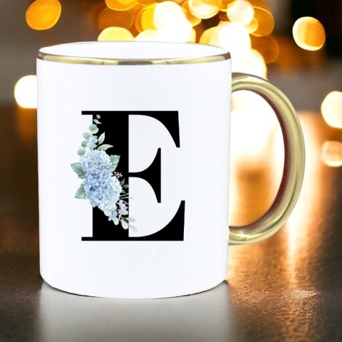 Kubek premium z nadrukiem dowolna litera prezent piękny biało-złoty