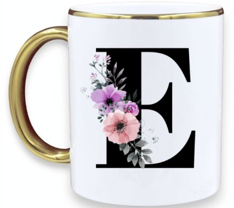 Kubek premium z nadrukiem dowolna litera prezent piękny biało-złoty