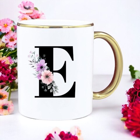 Kubek premium z nadrukiem dowolna litera prezent piękny biało-złoty