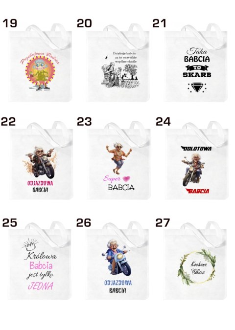 Torba z nadrukiem prezent Dzień Babci różne wzory babcia