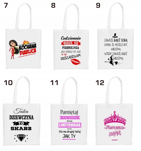 Torba z nadrukiem prezent Dzień Kobiet dla koleżanki dziewczyny mamy wzory