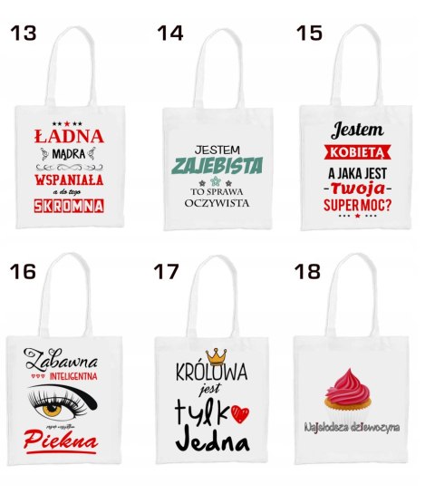 Torba z nadrukiem prezent Dzień Kobiet dla koleżanki dziewczyny mamy wzory
