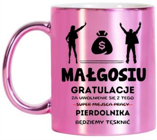 KUBEK RÓŻOWY METALIK PREZENT NA POŻEGNANIE KOLEŻANKI Z PRACY Z IMIENIEM #