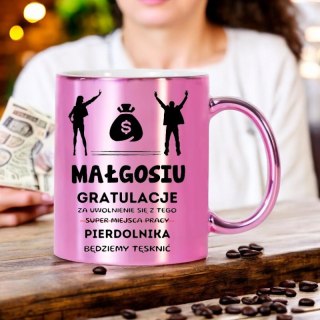 KUBEK RÓŻOWY METALIK PREZENT NA POŻEGNANIE KOLEŻANKI Z PRACY Z IMIENIEM #