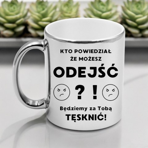 Kubek srebrny na pożegnanie koleżanki kolegi z pracy śmieszny prezent