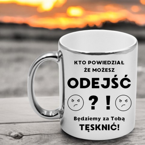 Kubek srebrny na pożegnanie koleżanki kolegi z pracy śmieszny prezent