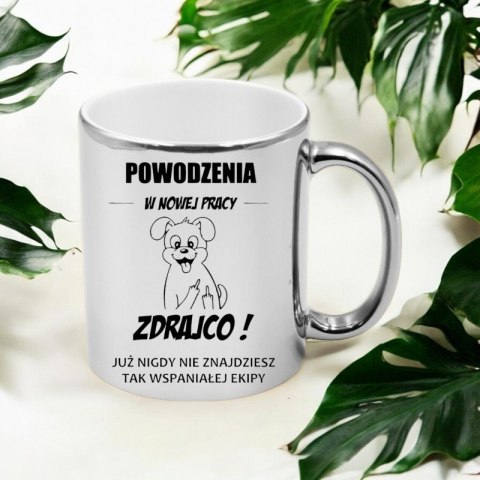 Kubek srebrny na pożegnanie koleżanki kolegi z pracy śmieszny prezent