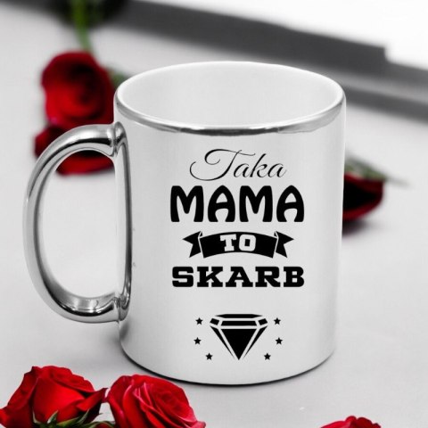 Kubek srebrny premium z nadrukiem dla mamy prezent Dzień Matki
