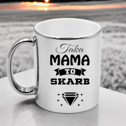 Kubek srebrny premium z nadrukiem dla mamy prezent Dzień Matki