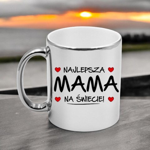 Kubek srebrny premium z nadrukiem dla mamy prezent Dzień Matki