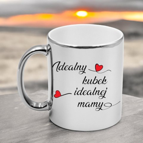 Kubek srebrny premium z nadrukiem dla mamy prezent Dzień Matki