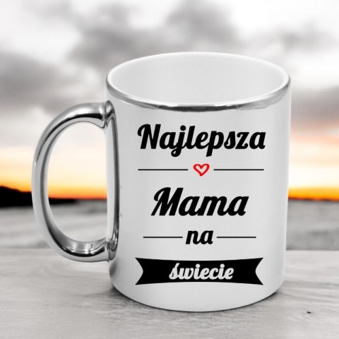 Kubek srebrny premium z nadrukiem dla mamy prezent Dzień Matki