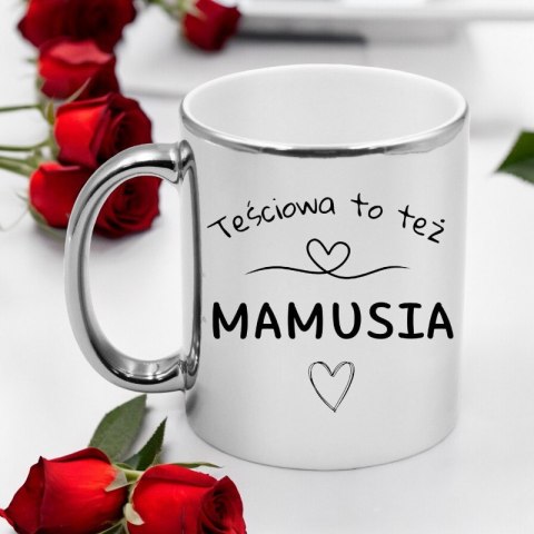 Kubek srebrny premium z nadrukiem dla mamy teściowej prezent Dzień Matki