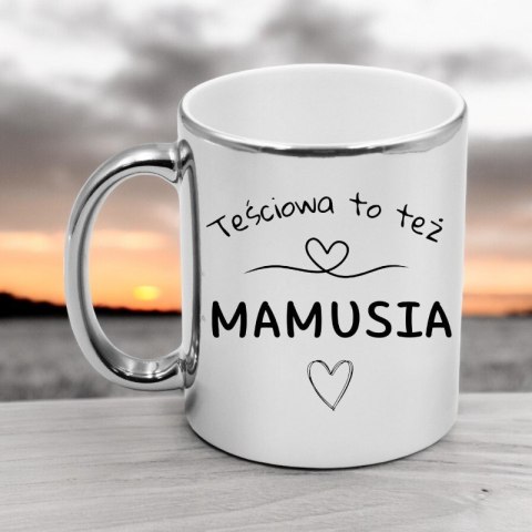 Kubek srebrny premium z nadrukiem dla mamy teściowej prezent Dzień Matki