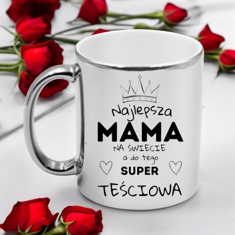 Kubek srebrny premium z nadrukiem dla mamy teściowej prezent Dzień Matki
