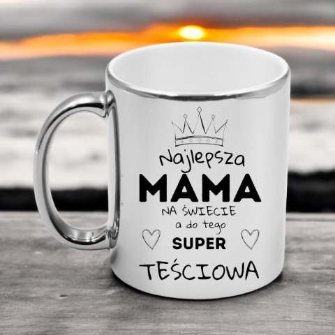 Kubek srebrny premium z nadrukiem dla mamy teściowej prezent Dzień Matki