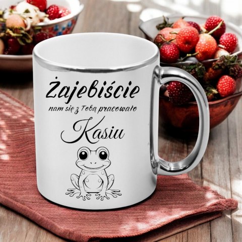 Kubek srebrny prezent na pożegnanie koleżanki kolegi z pracy z imieniem