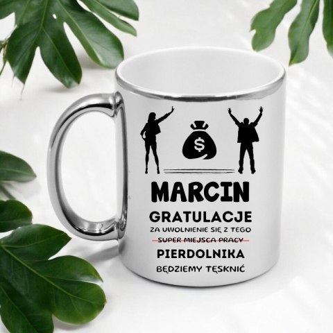 Kubek srebrny prezent na pożegnanie koleżanki kolegi z pracy z imieniem