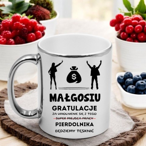 Kubek srebrny prezent na pożegnanie koleżanki kolegi z pracy z imieniem