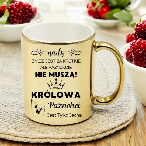 Kubek złoty premium dla kosmetyczki stylistki paznokci śmieszny prezent
