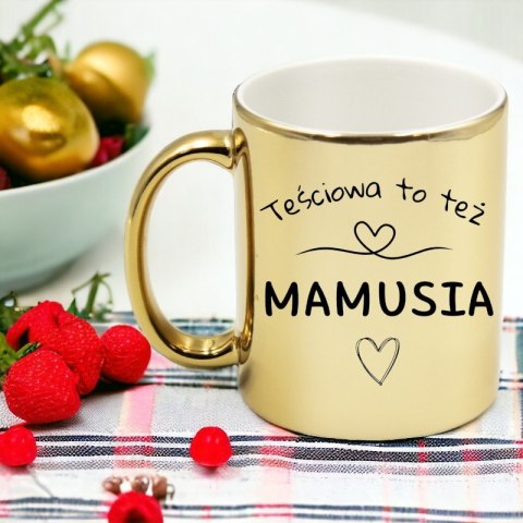 Kubek złoty premium z nadrukiem dla mamy teściowej prezent Dzień Matki
