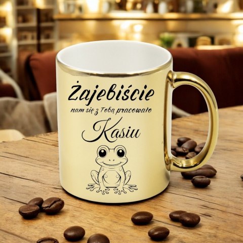 Kubek złoty prezent na pożegnanie koleżanki kolegi z pracy z imieniem