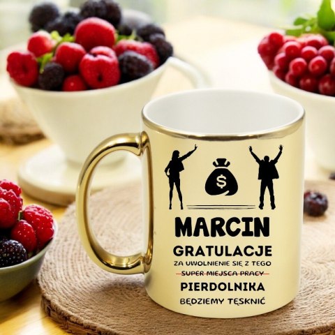 Kubek złoty prezent na pożegnanie koleżanki kolegi z pracy z imieniem