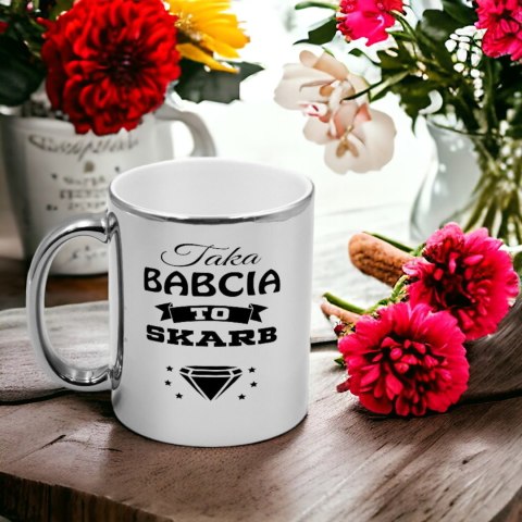 Kubek srebrny z nadrukiem grafiką prezent Dzień Babci różne wzory babcia