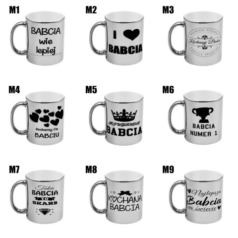Kubek srebrny z nadrukiem grafiką prezent Dzień Babci różne wzory babcia