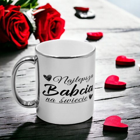 Kubek srebrny z nadrukiem grafiką prezent Dzień Babci różne wzory babcia