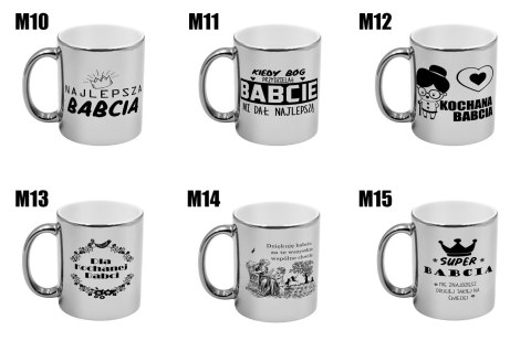 Kubek srebrny z nadrukiem grafiką prezent Dzień Babci różne wzory babcia