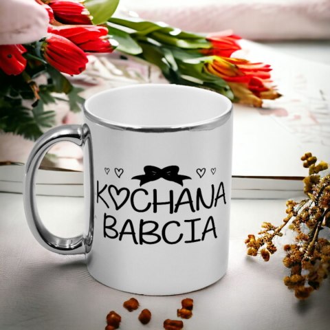 Kubek srebrny z nadrukiem grafiką prezent Dzień Babci różne wzory babcia