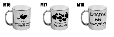 Kubek srebrny z nadrukiem grafiką prezent Dzień Dziadka różne wzory dziadek