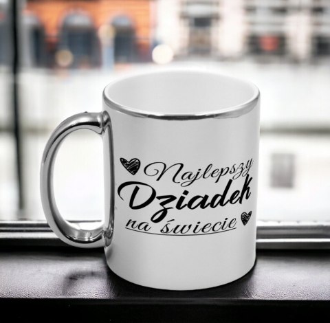 Kubek srebrny z nadrukiem grafiką prezent Dzień Dziadka różne wzory dziadek