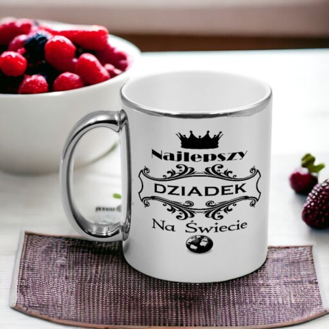 Kubek srebrny z nadrukiem grafiką prezent Dzień Dziadka różne wzory dziadek