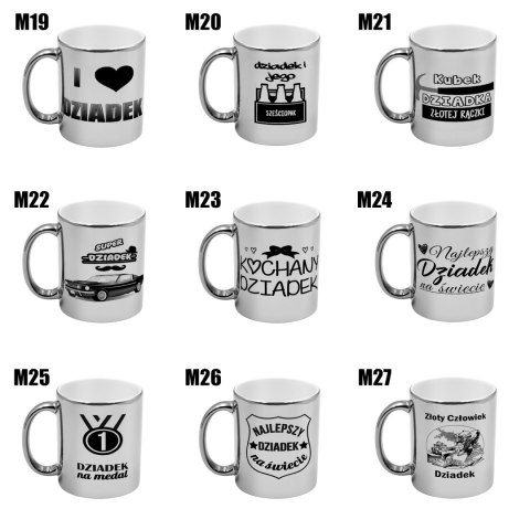 Kubek srebrny z nadrukiem grafiką prezent Dzień Dziadka różne wzory dziadek