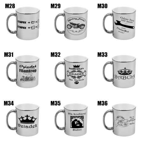 Kubek srebrny z nadrukiem grafiką prezent Dzień Dziadka różne wzory dziadek