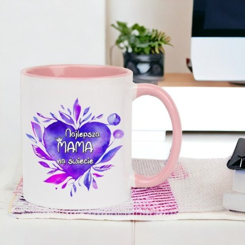 Kubek z nadrukiem prezent na Dzień Matki dla mamy biało/różowy