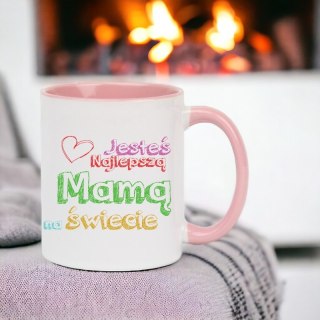 Kubek z nadrukiem prezent na Dzień Matki dla mamy biało/różowy
