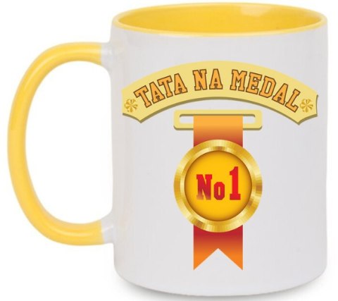 Kubek z nadrukiem prezent na DZIEŃ OJCA dla TATY biało/żółty